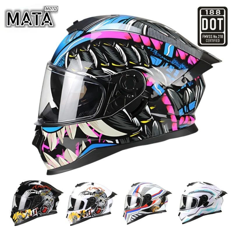 

DOT Motorcycle Helmet Men's and Women's Full Helmets Winter Personalized Motorcycle Big Tail Couple