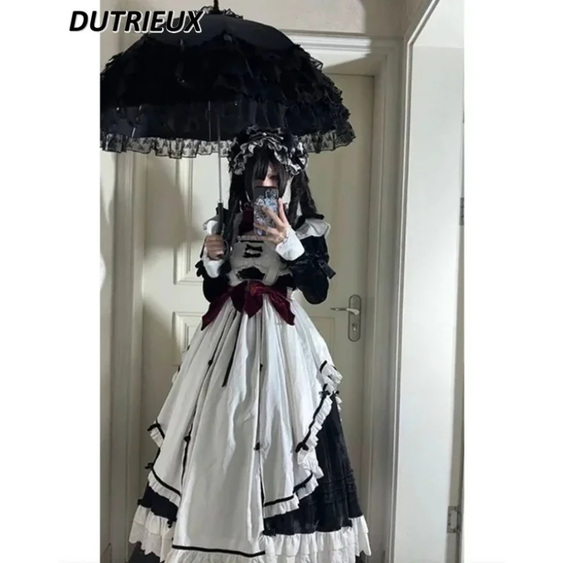 A;3\v,7'd/2026 Halloween Cos Sweet Bow Sleeveless Long Suspender Dress French Lolita Heavy Industry JSK Dresses Apron 6'b\7.n;8/ view 4