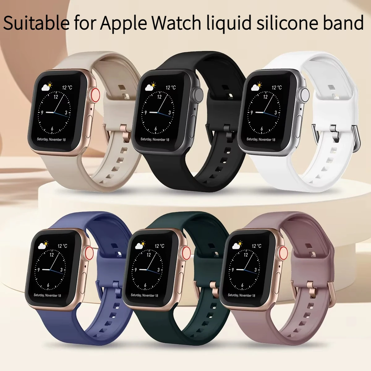 Soft Liquid Silicone Watch Band for Apple Watch 38 40 41 42 44 45 49mm Sport Strap for iWatch SE 11 10 9 8 7 6 5 4 3 2 1 Ultra