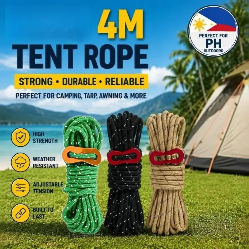 Outdoor Camping Reflective Rope Wear Resistant 4M Adjustable Windproof Tent Tie Down Cord for Outdoor Activities