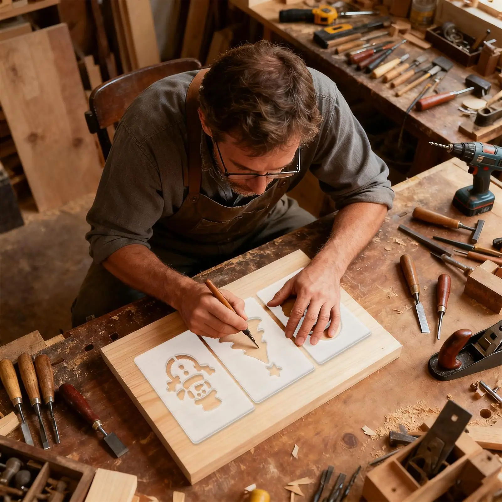 استنسل عيد الميلاد استنسل النجارة المحمول مجموعة قوالب النجارة للعطلات للرجال والنساء والأولاد والشباب والمراهقين والزوجة