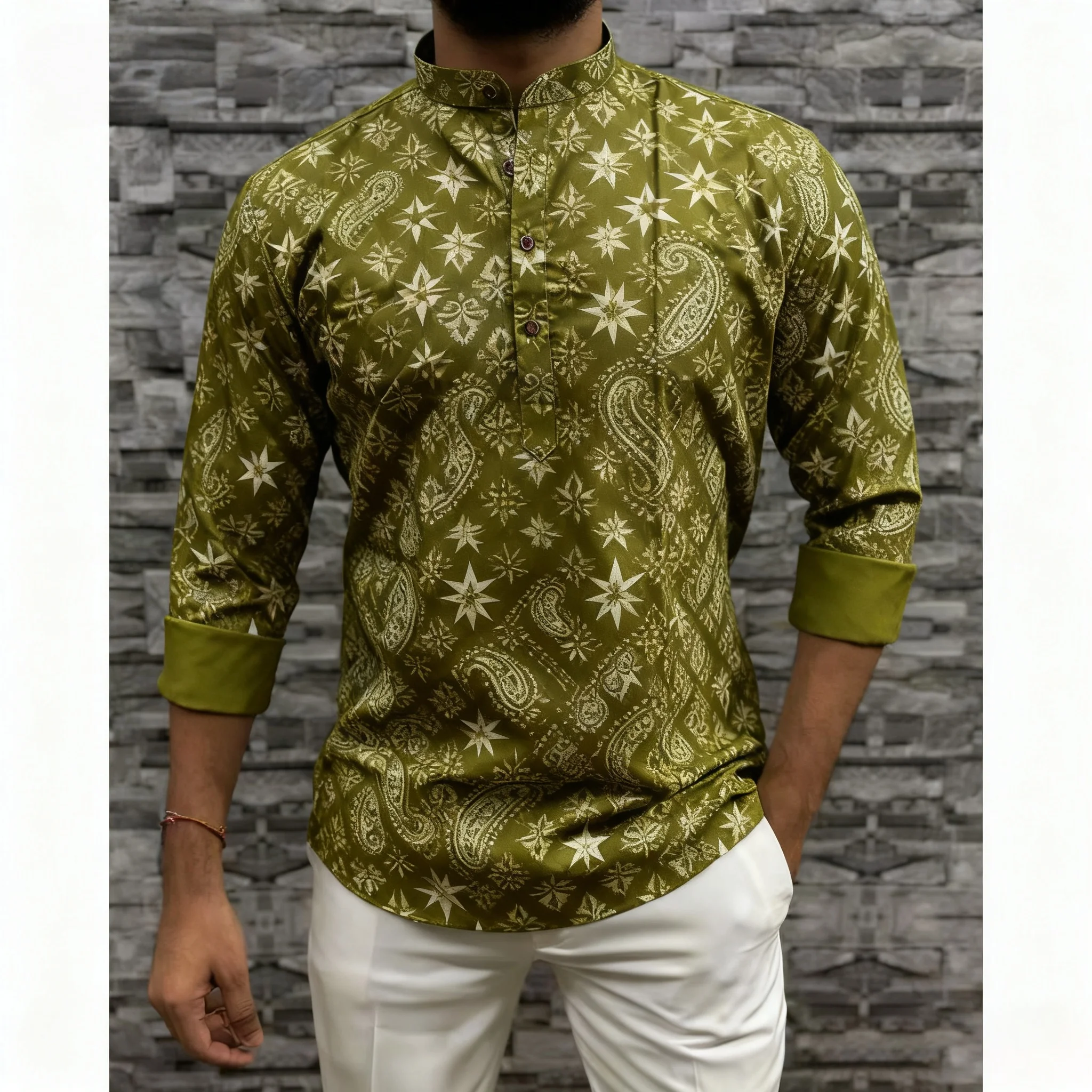 قميص مسلم قفطان دبي رداء رجالي بأكمام طويلة نمط عرقي الوقوف طوق الملابس العربية Camicia Araba Ropa Arabe De Hombre #4