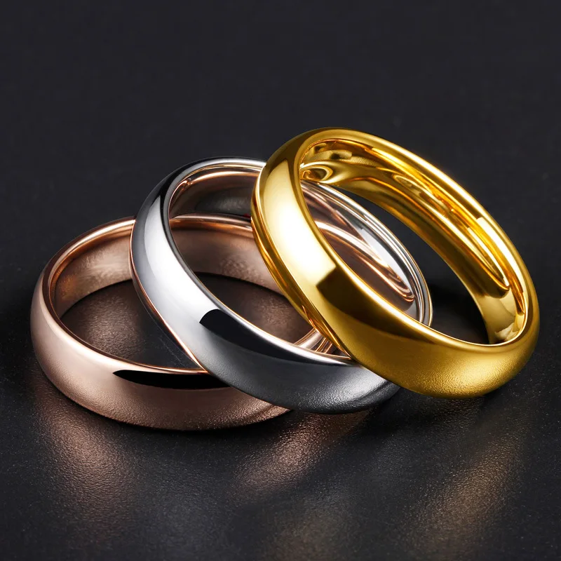 NUOBING 6MM Gold Stainless Steel Lover Couple Wedding Band Rings for Women Men Custom Engrave Name Date Valentine\'s Day Gift