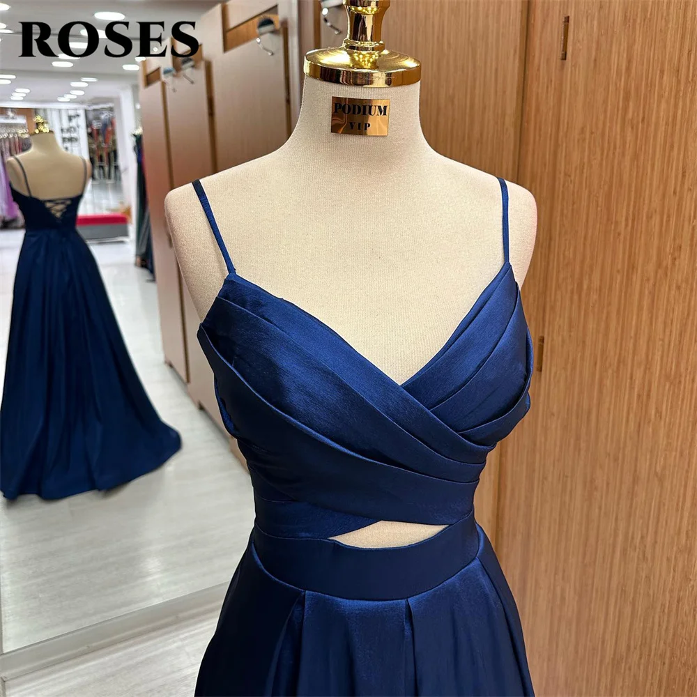 ROSES-vestido de noite feminino com cinta esparguete, vestido com gola V, elegante para baile, vestido de noiva em linha, vestes com renda