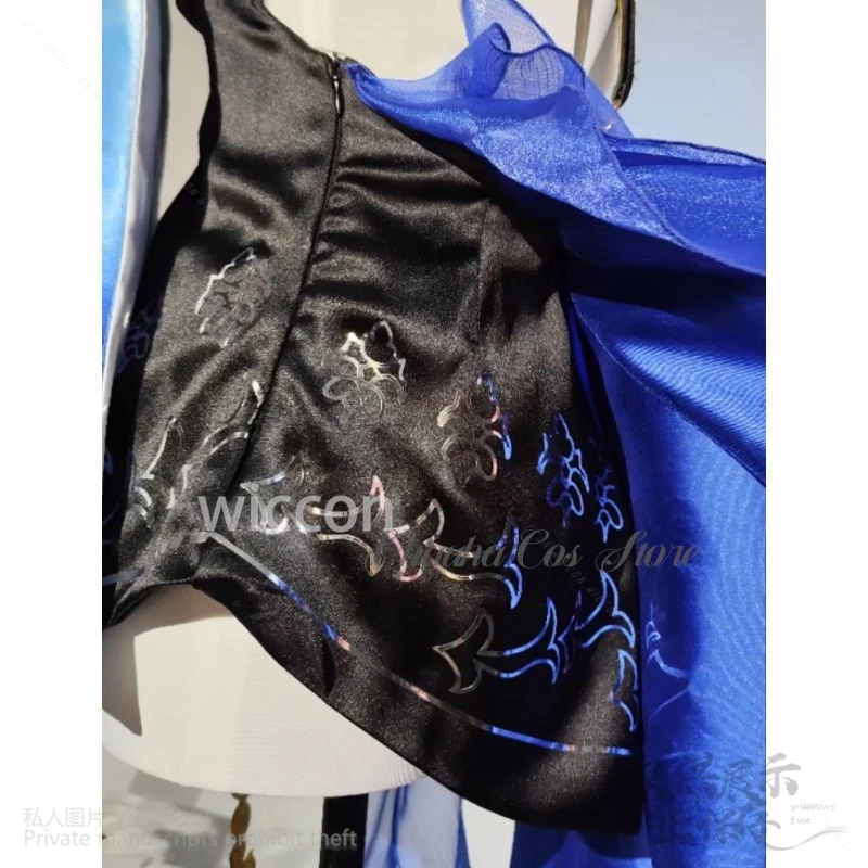 موجات ويذرينغ كوسبفريه فلورديليس كبير كارثيا جودة عالية الحرير الأزرق أنيقة زائدة فستان طويل الباروكات أنيمي لعبة مخصصة