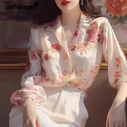 Women Vintage Fashion Floral Print Button Up Shirt Elegant Luxury Design Blouse Long Sleeve Chic Tops 2024 Spring Autumn Blusas