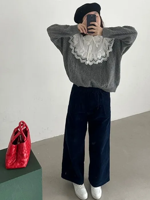 Dolce staccabile colletto in pizzo maglione lavorato a maglia set autunno inverno da donna nuovo design Sle senso maglieria vestibilità ampia lunga sve