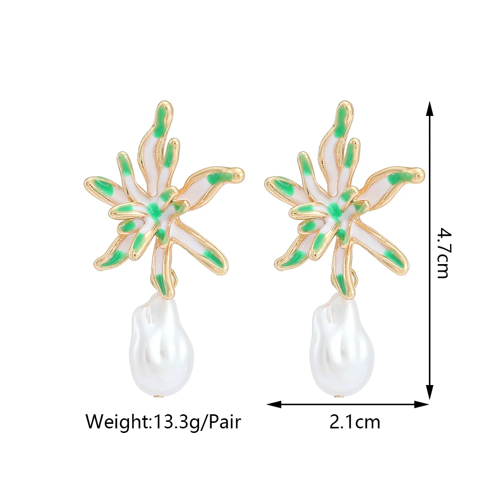 Luxury Simplicity Enamel Metal Flower Imitation Pearl Dangle Earrings For Women Fashion Charming Pendant Jewelry Accessories image 6