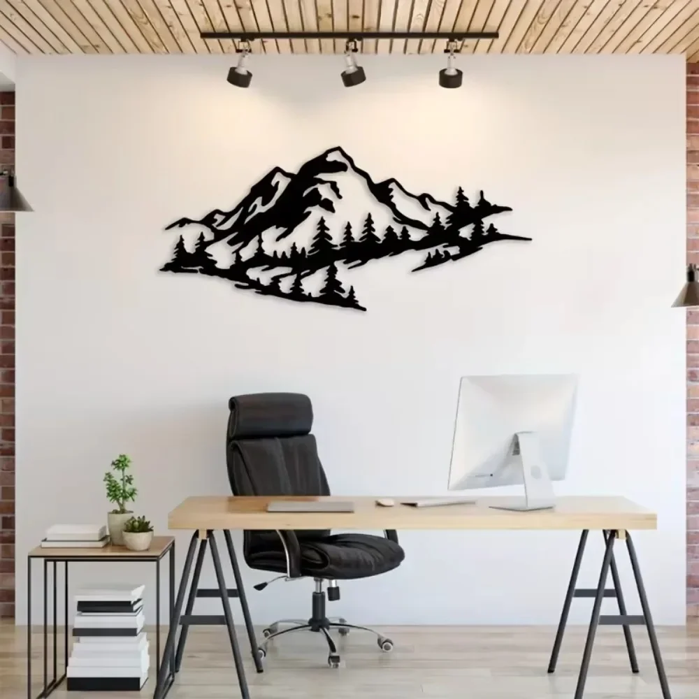 1pc Rust-Resistant Metal Mountain View Decor Black Wall Art for Indoor and Outdoor Home Walls, Stylish and Durable Accent