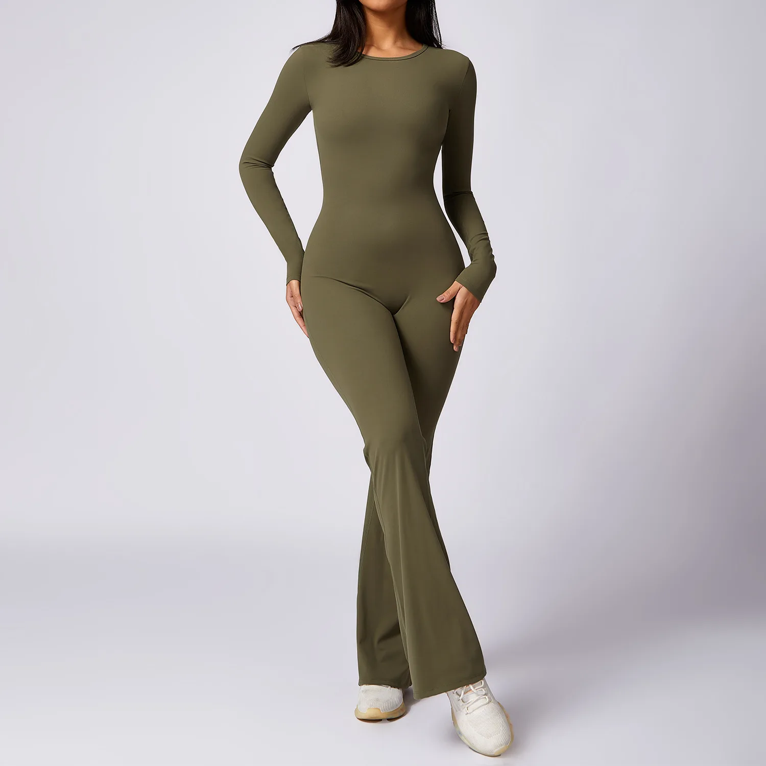 Sexy Back V Jumpsuit Gym Set Women Training Yoga Suit Sportswear Sports Long Sleeves Fitness Rompers Stretch Workout Bodysuits image 3