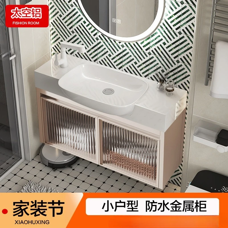 

Space aluminum glass door bathroom cabinet narrow side combination small apartment