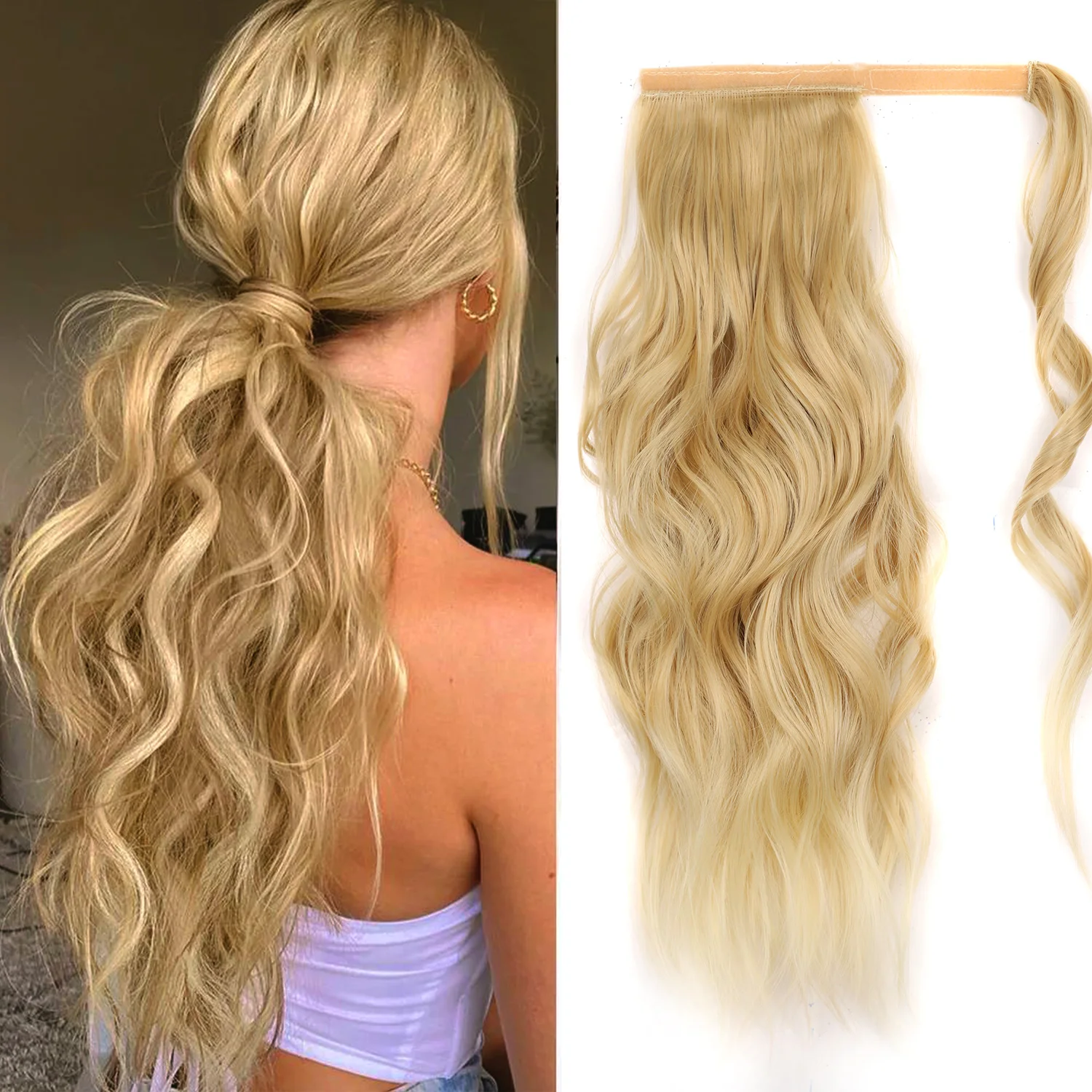 

20 Inch Long Curly Wrap Around Ponytail Daily Wear Cosplay Synthetic Clip-In Hairpiece Fake Hair Extensions For Women Kids