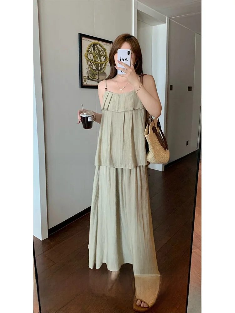 

plus Size Summer Loose Feelings Set Strap Vest A-Line Skirt for Plump Sister Faionable Ensemble Casual Wear