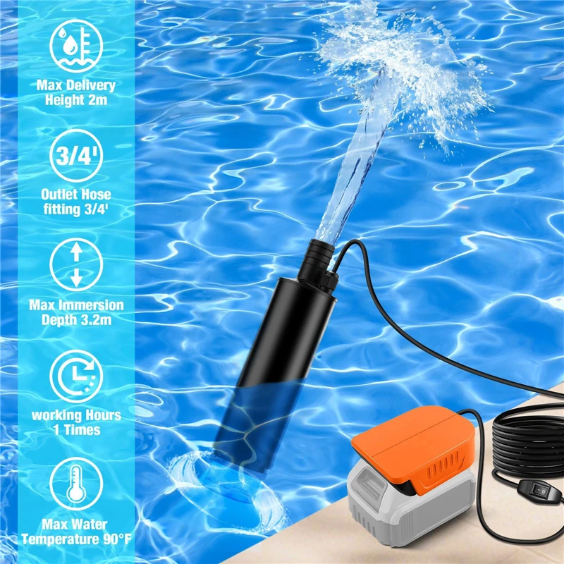 

Беспроводной насос для перекачки воды, работающий от аккумулятора, погружной насос для глубоких скважин для сада и кемпинга, совместимый с Makita/Milwaukee/Dewalt