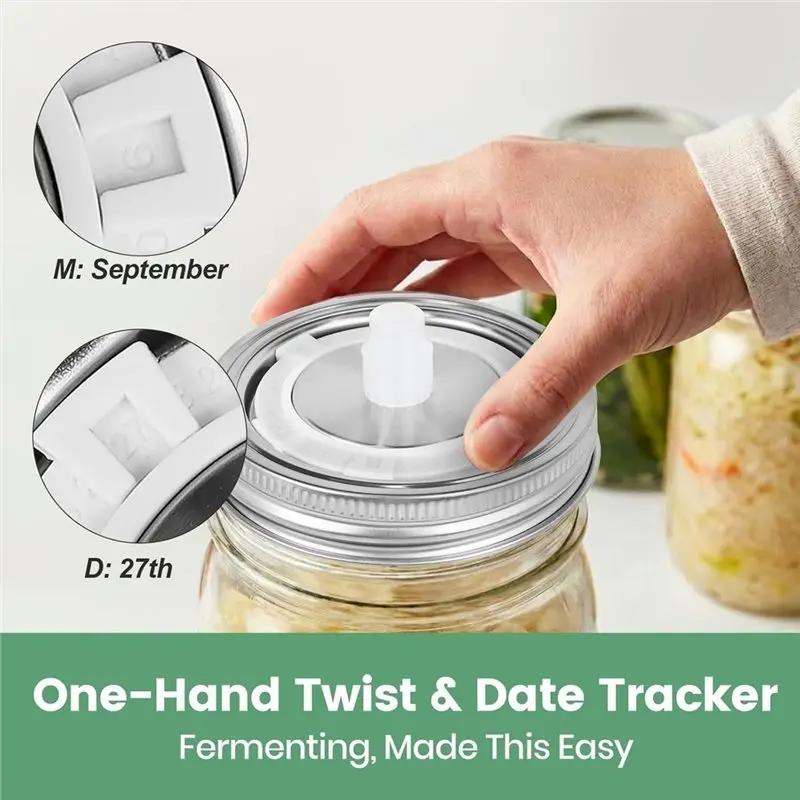 AB66-Masonjar Fermentation Lids,4 Pc Stainless Steel Self Burping Fermentation Jar Lids Wide Mouth,For Sauerkraut