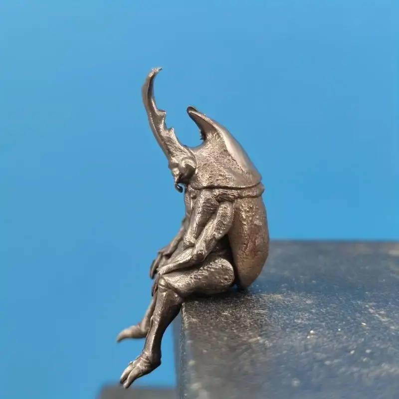 Antique Brass Realistic Beetle Sculpture Dual Horned Beetle Figurine With Intricate Detailing Car Dashboard Home Office Decor