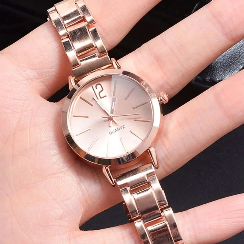 Fashion Часы Gold Graduated Compact Women's Quartz Watch and LOVE Bracelet Set Watches Gift Daily Travel Wear Relojes Para Mujer