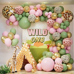 Safari Jungle Balloon Floral Arch Set Animal Grey Green Pink Gold Balloon Wild One Hunting Baby Shower Decoration Birthday