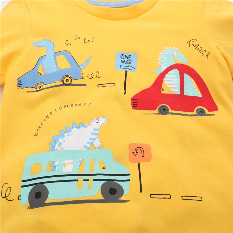 Jumping meters New Arrival Cartoon Forklifts Boys Girls T shirts for Summer Kids Cotton Tees Fashion Children Clothes Boys Top