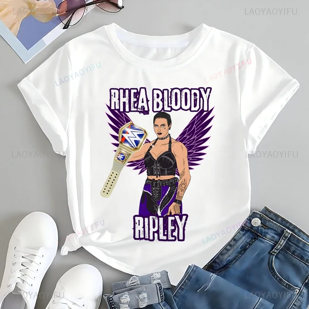 Rhea Ripley Wrestler Print T-shirt Top Rhea Ripley Neutral Trend Harajuku Short Sleeved Neutral Shirt Cotton T-shirt