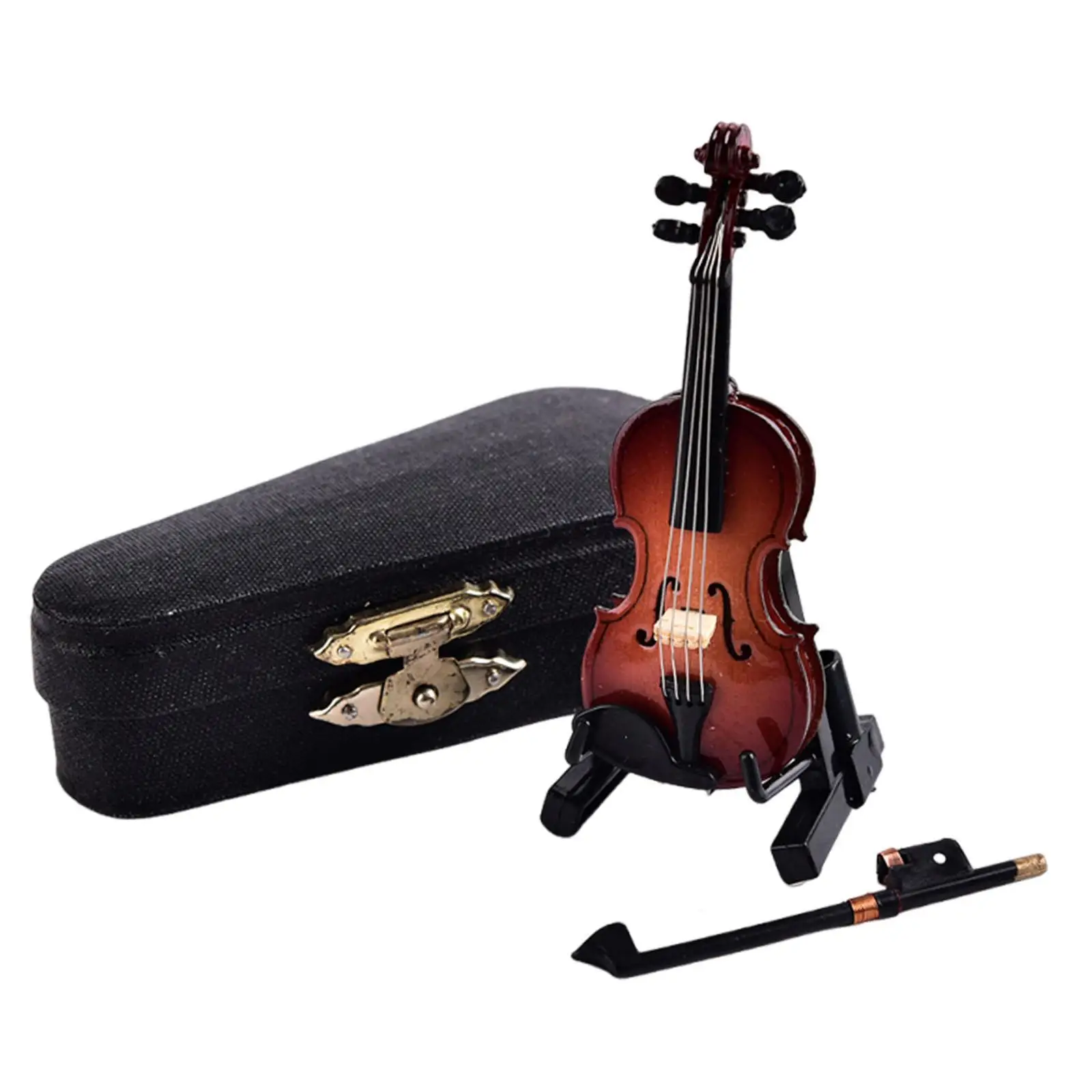Mini Violin Model Wooden with Stand Decor, Collection, Tiny Violin Ornament, Miniature Violin Dollhouse Accessories for Bookcase