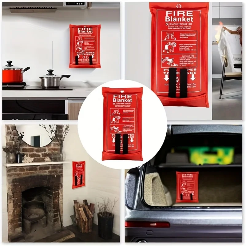 2 قطعة بطانية حريق المحمولة 1 متر × 1 متر مقاومة للحريق مقاومة للحرارة غطاء مأوى للطوارئ للمنزل المطبخ سيارة التخييم بقاء السلامة #5