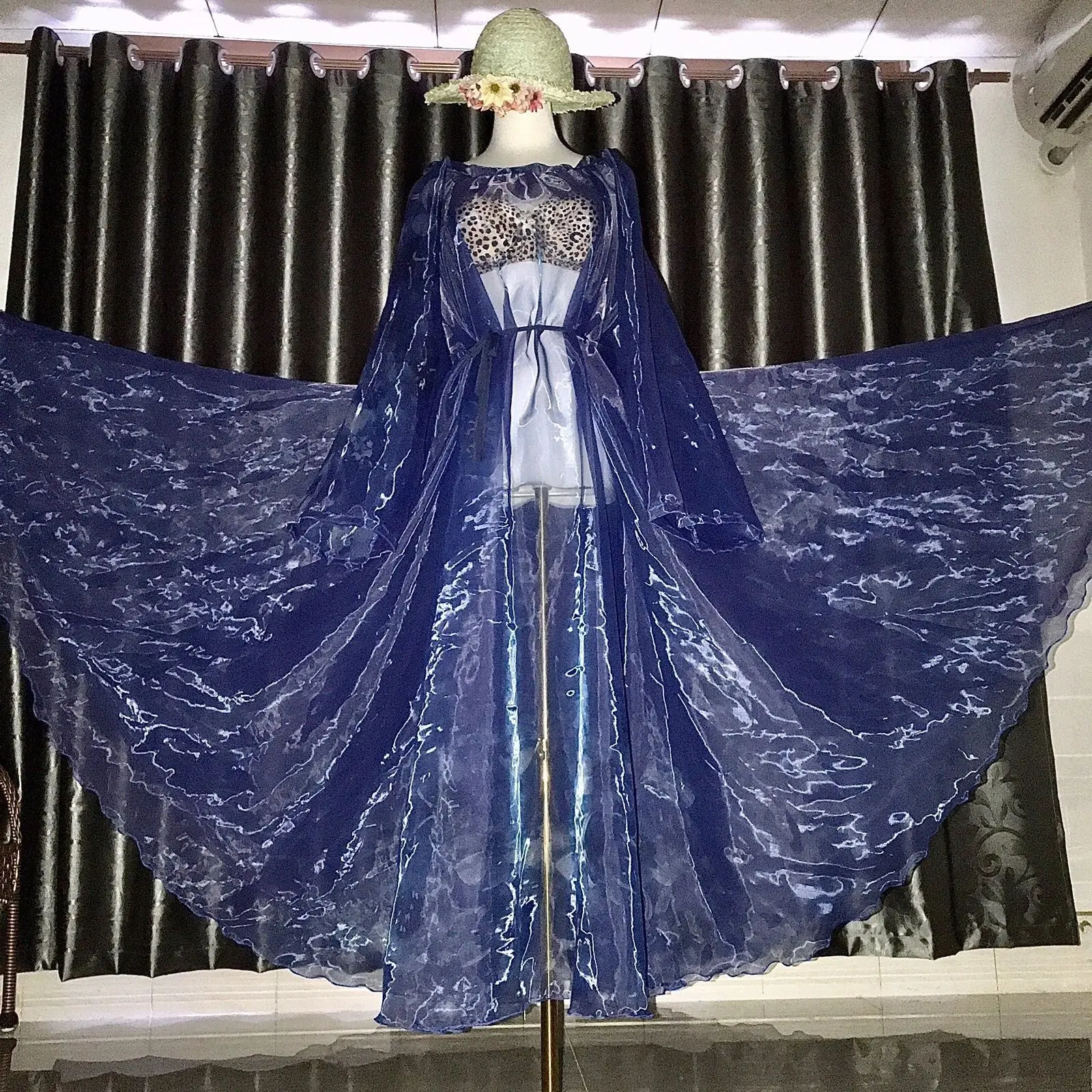 Length1.35-1.4m Glossy Liquid Water Gauze Organza Long Maxi Dress See Through Elegant Dresses