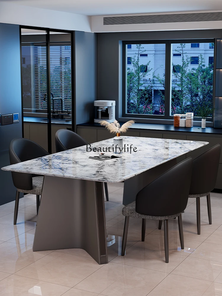 Italian light luxury supercrystalline stone dining table and chair combination rectangular modern simple western table