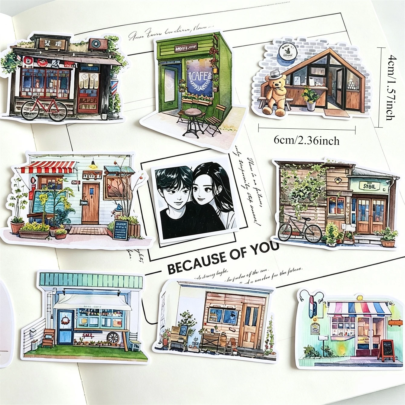 15pcs Cute Fashion Building store Stickers Decoration Laptop  Phone Skateboard Waterproof DIY Sticker Scrapbooking  journaling