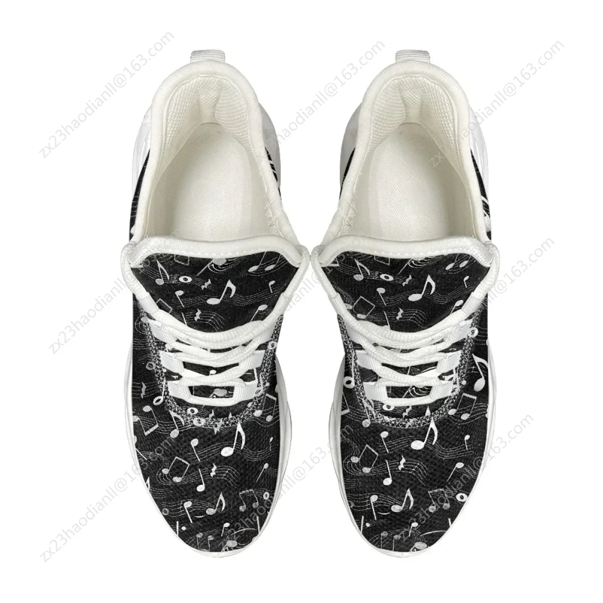 Music Notes Print Lace-up Casual Shoes Girls Outdoor Travel Fashion Non-Slip Sneakers Summer Lightweight Mesh Vulcanized Shoes