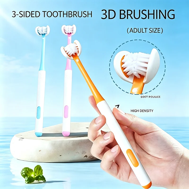 4Pcs 3-Sided Toothbrush – Soft Bristles, Deep Clean Teeth in 1 Minute for Adults Family Oral Care