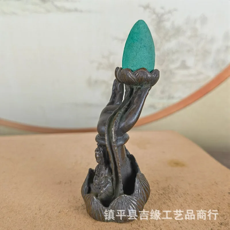 Retro alloy lotus bergamot Guanyin  burner desktop zen backflow incense burner   e tea ceremony tea ta