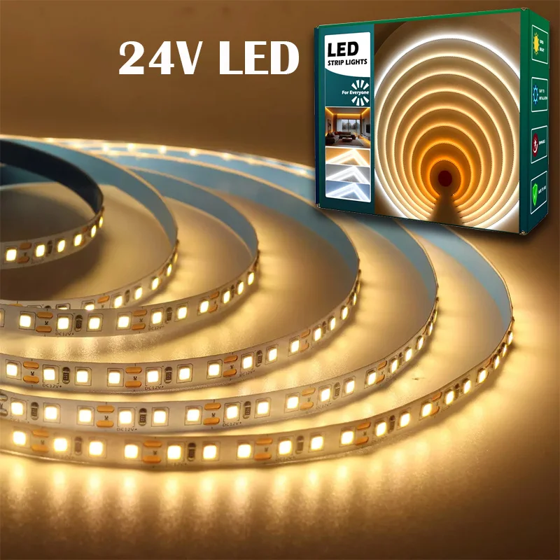 24V LED Light Strip with Power Adapter, High Brightness SMD2835 120LEDs/M, Knob Dimmable Flexible LED Tape Lights