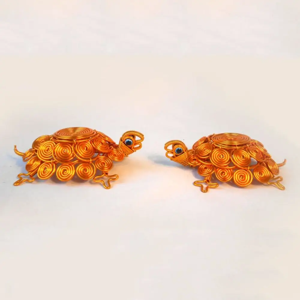 

Sculpture Handmade Turtle Statue Woven Model Aluminum Wire Tortoise Figurine Collectible Crafts Turtle Retro Ornaments