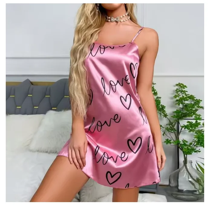 

Women Sexy Sleeveless Nightdress Satin Chemise Lingerie Sleepwear Night Dress Cami Slip Dress Nightwear Nightgowns