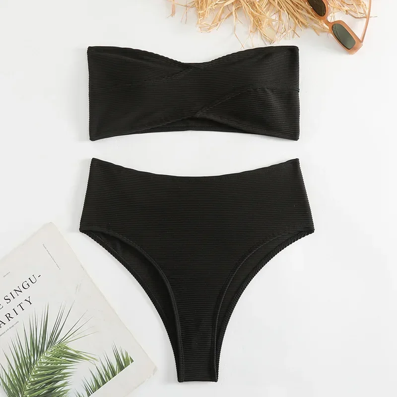 sexy effen bandeau bikini sets biquini hoge taille badpak string badpak badmode biquini conjunto de bikini tankini beachwear