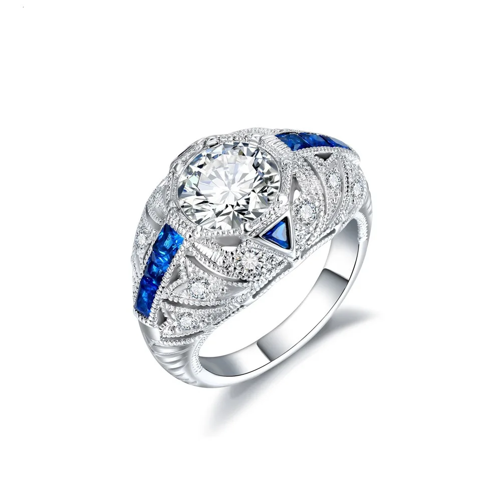 S925 Pure 925 Sterling Silver Blue Sapphire Ring Delicate Handcrafted Accessory For Women Daily Dating Wedding Engagement Wear