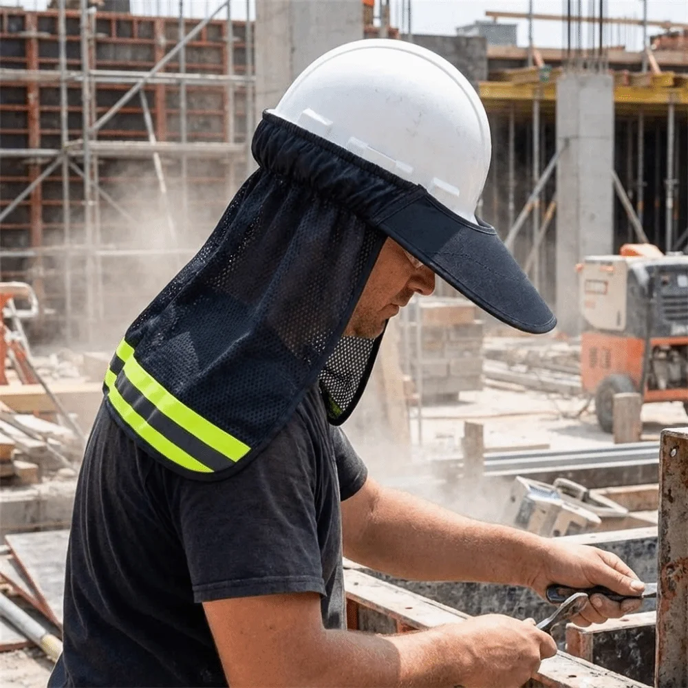 Mesh Hard Hat Sun Shield UV Protection Reflective Stripe Mesh Neck Sun Shield Breathable Hat Cover Construction Workers