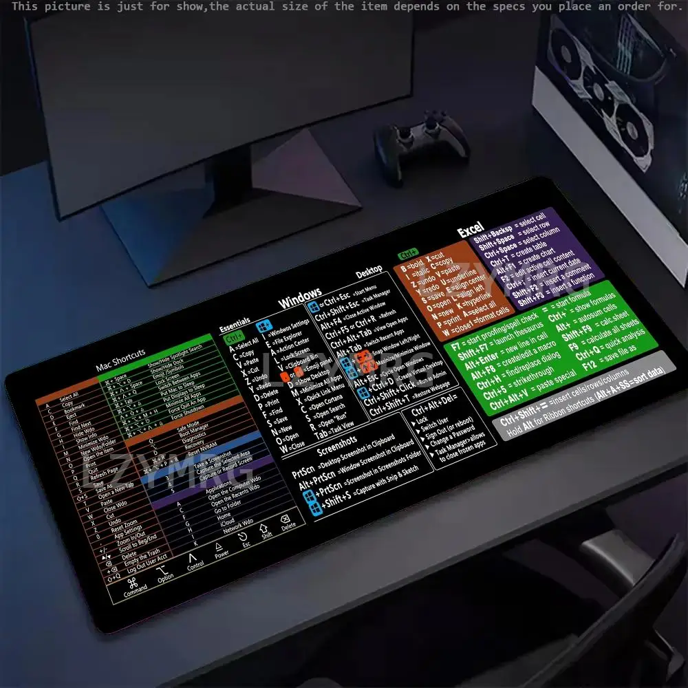 

Windows and Excel Keyboard Shortcut Mouse Pad XXL Computer Office Gaming Desk Pad Non-slip Rubber Gaming Keyboard Long Table Pad