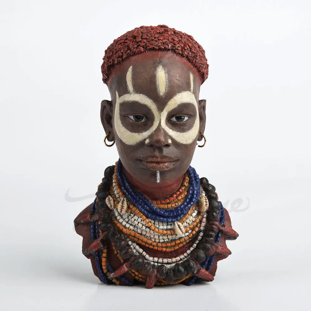 African Cairo Woman Tribal Bust Statue Hand Painted Resin Figurine Home Office Living Room Wall Decor Collectible Art Ornament