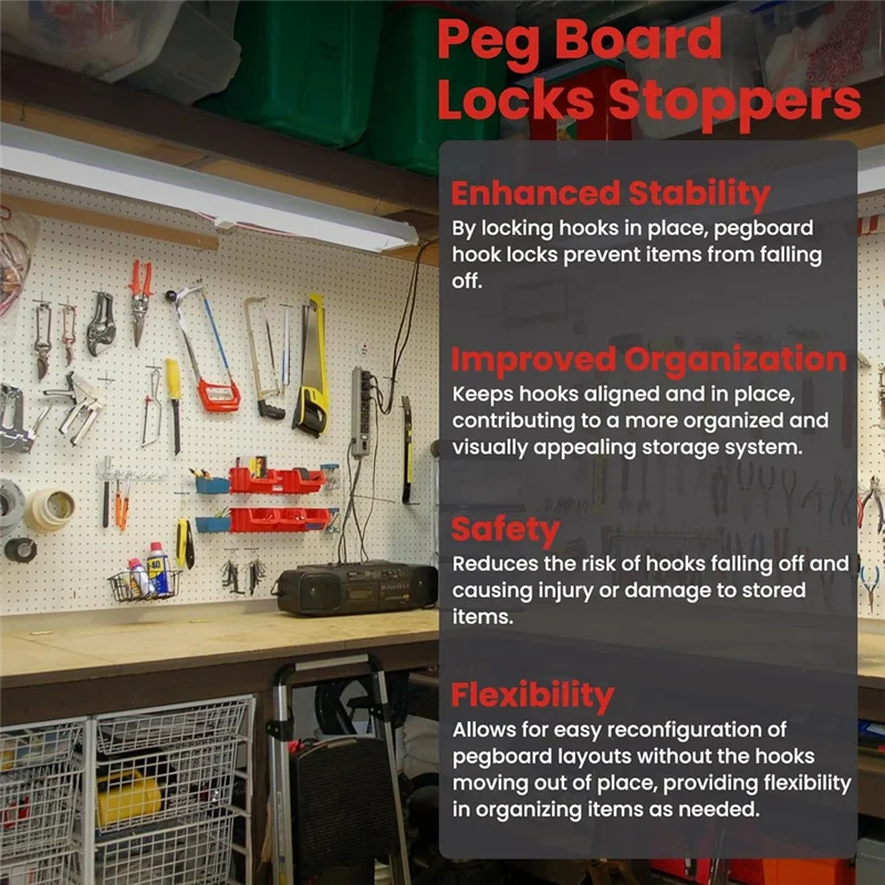 ABGG-For Stopping Hooks From Falling Off–For 100Pcs Pegboard Hook Locks, Peg Board Stoppers Fit For 1/4 Inch Peg Board