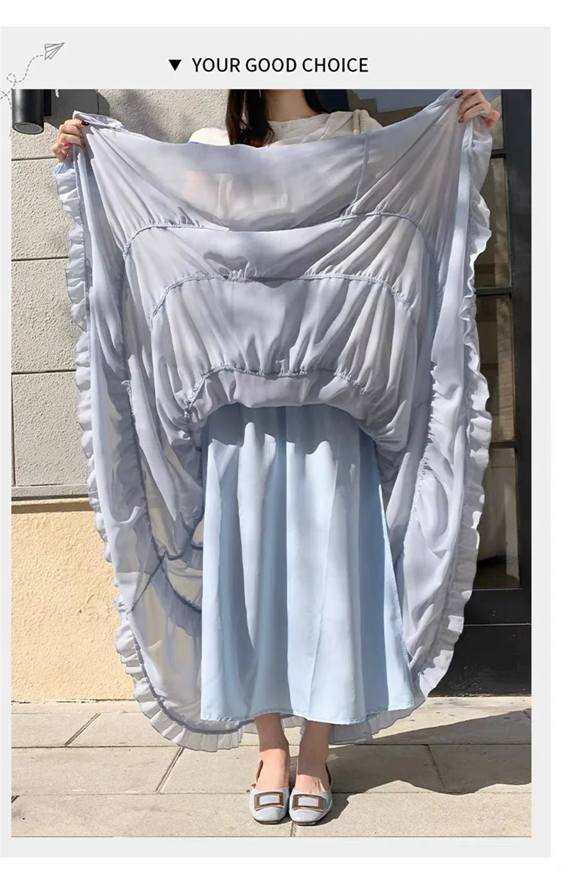 

Plus Size Chiffon Skirt For Women High Elastic Waist A Line Long Skirt Floor Length Ruffles White Summer Boho Maxi Skirt