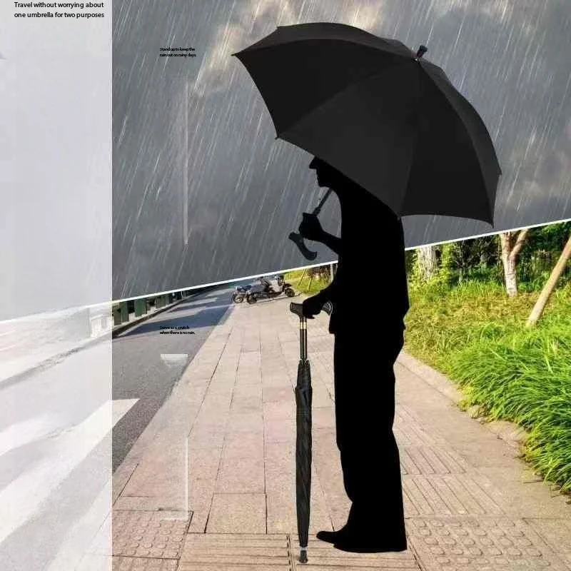 Double 8-rib walking stick umbrella, sun protection and non-slip long-handled umbrella, hiking umbrella gift-Random colors