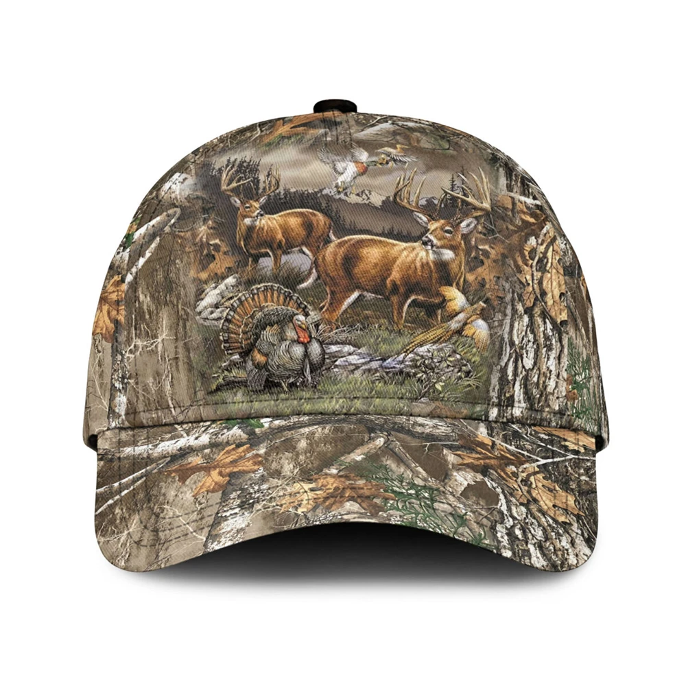 Hunting Baseball Cap with 3D Deer Turkey Print Realistic Wildlife Design for Outdoor Hunting Camping Adjustable Dad Hat for Men