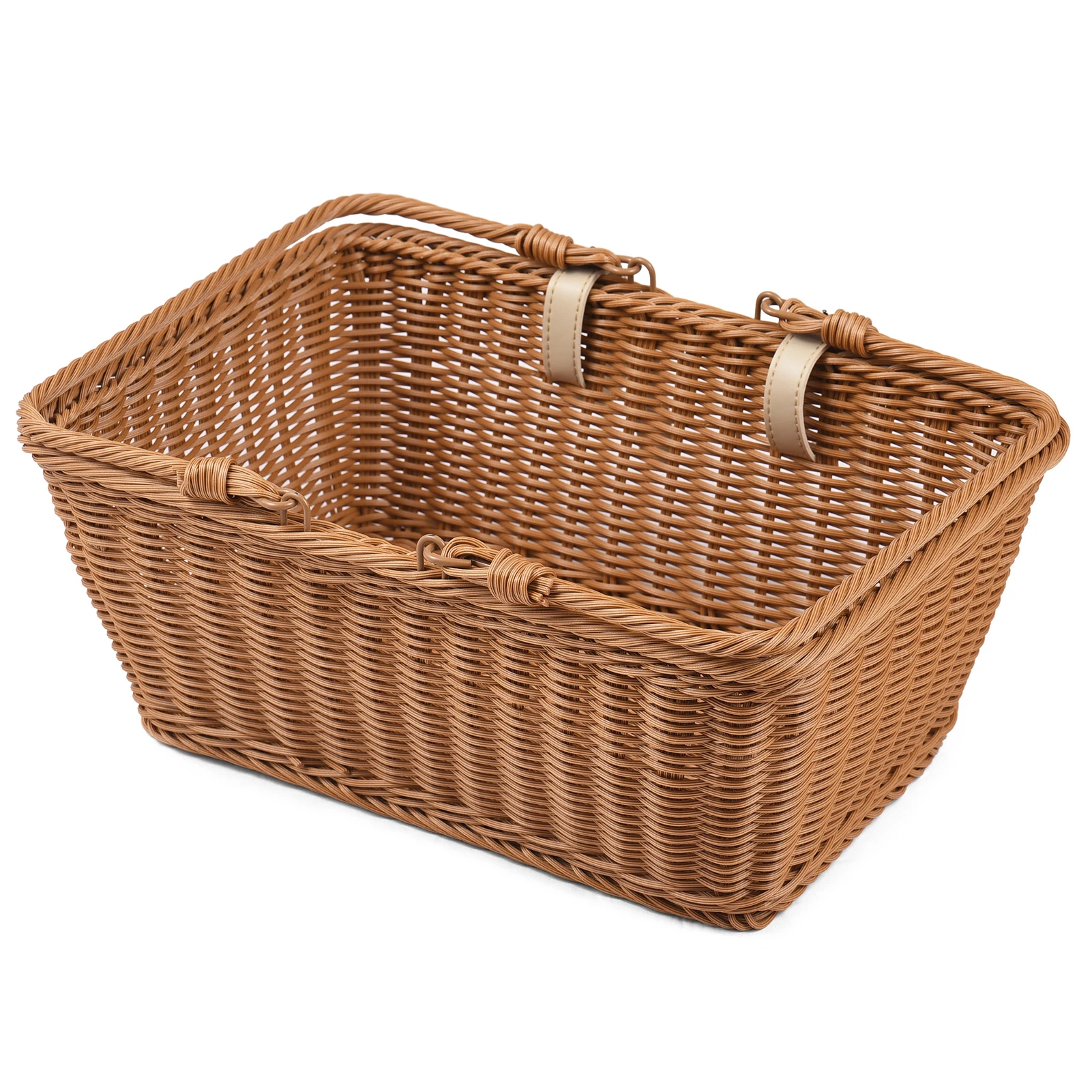 Bike Basket Wicker Basket for Bike  Hand-Woven Bicycle Basket Detachable Wicker Front Handlebar