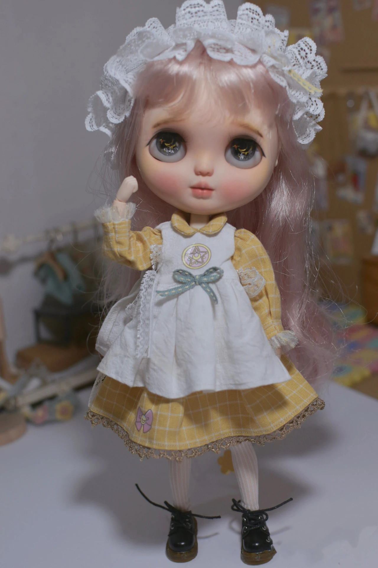 

Одежда Blythe 1/6, 30 см, желтое клетчатое платье, юбка, ткань (подходит для Pullip,Ob24, Licca)