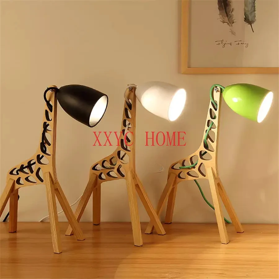 

art deco giraffe wood table lamp for children bedroom study creative reading desk lamp lovely home deco kids led bed light e27