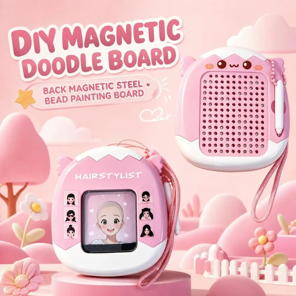 Magnetic DIY Cat Hair Styling Board Funny Steel Bead Drawing Board with Keychain for Bag Decoration