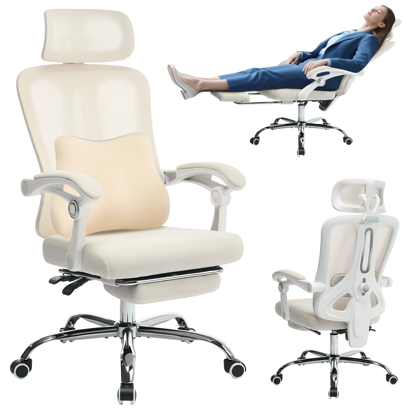 Ergonomische bureaustoel Verstelbare lendensteun Thuis Draaibare bureaustoel met hoofdsteun Voetsteun Mesh Gamingstoelen met hoge rugleuning