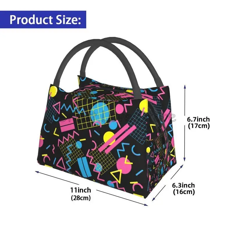 Retro 80s 90s Print Thermal Lunch Bag for Women Reusable Portable Waterproof Insulated Bento Lunch Box for Travel Picnic Work